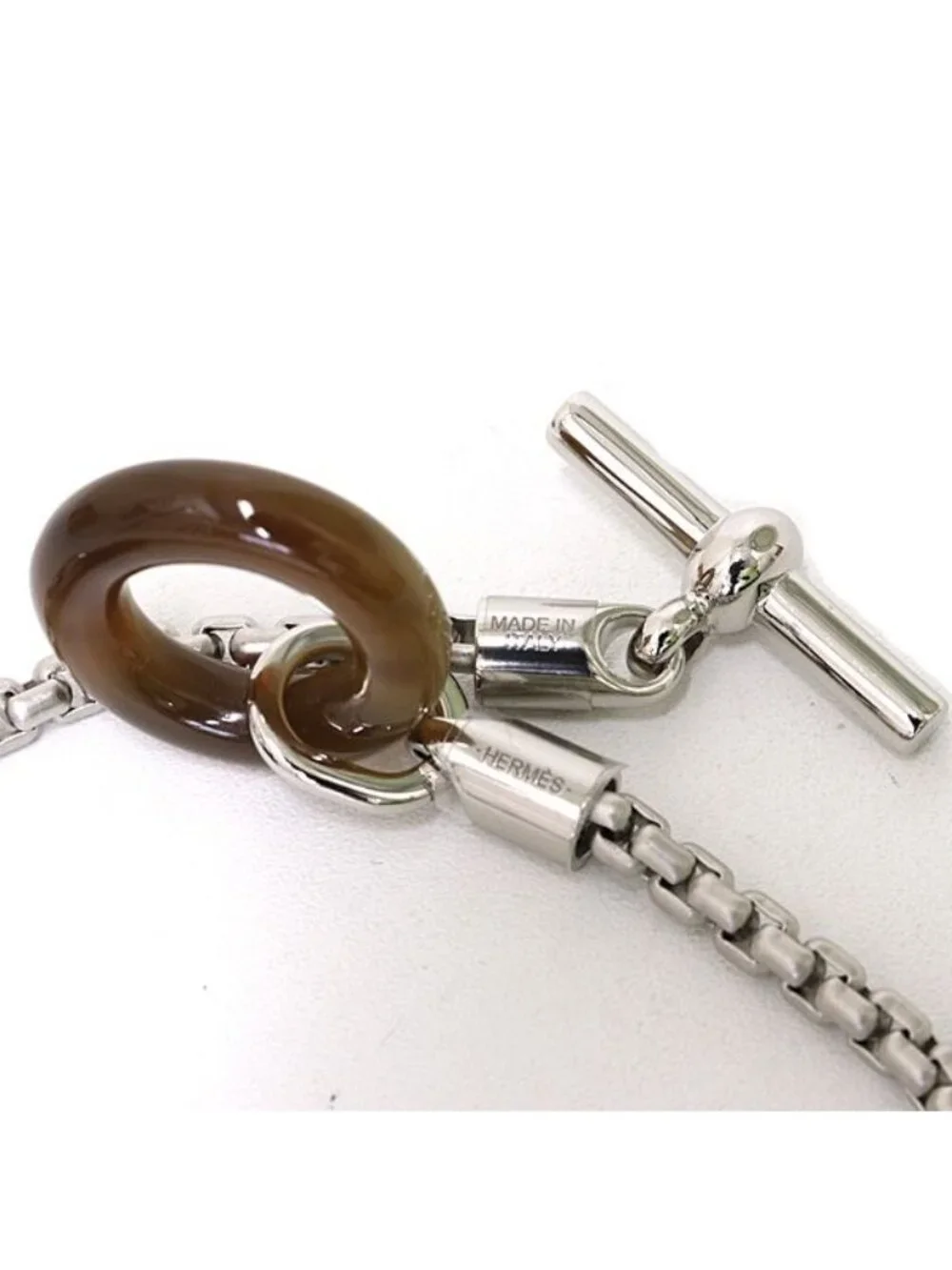 Hermes Bracelet Glenan Swift Buffalo Horn Metal Blue Silver